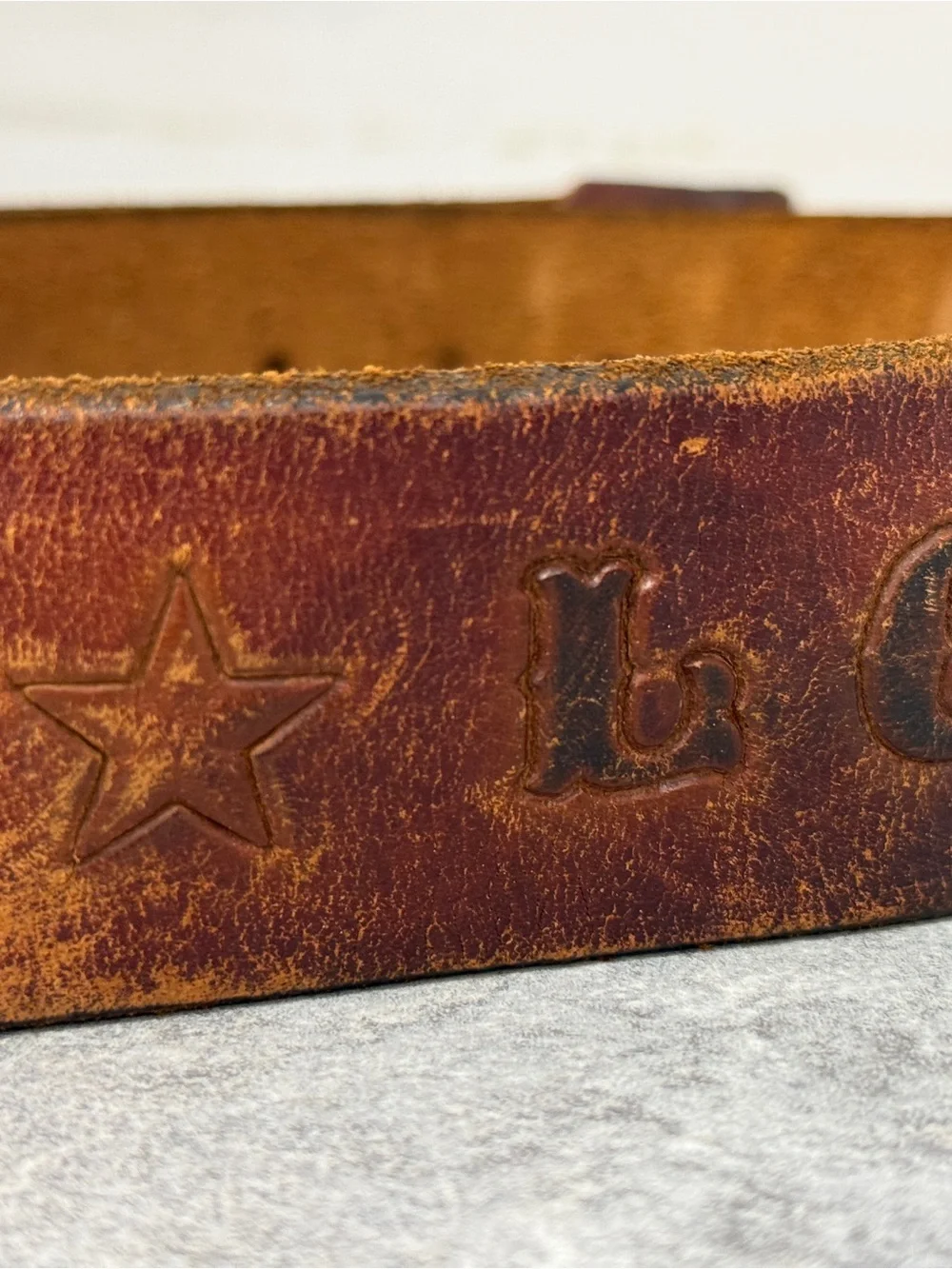 Vintage LONESOME Tooled Leather Western Belt Strap Stars Cowboy